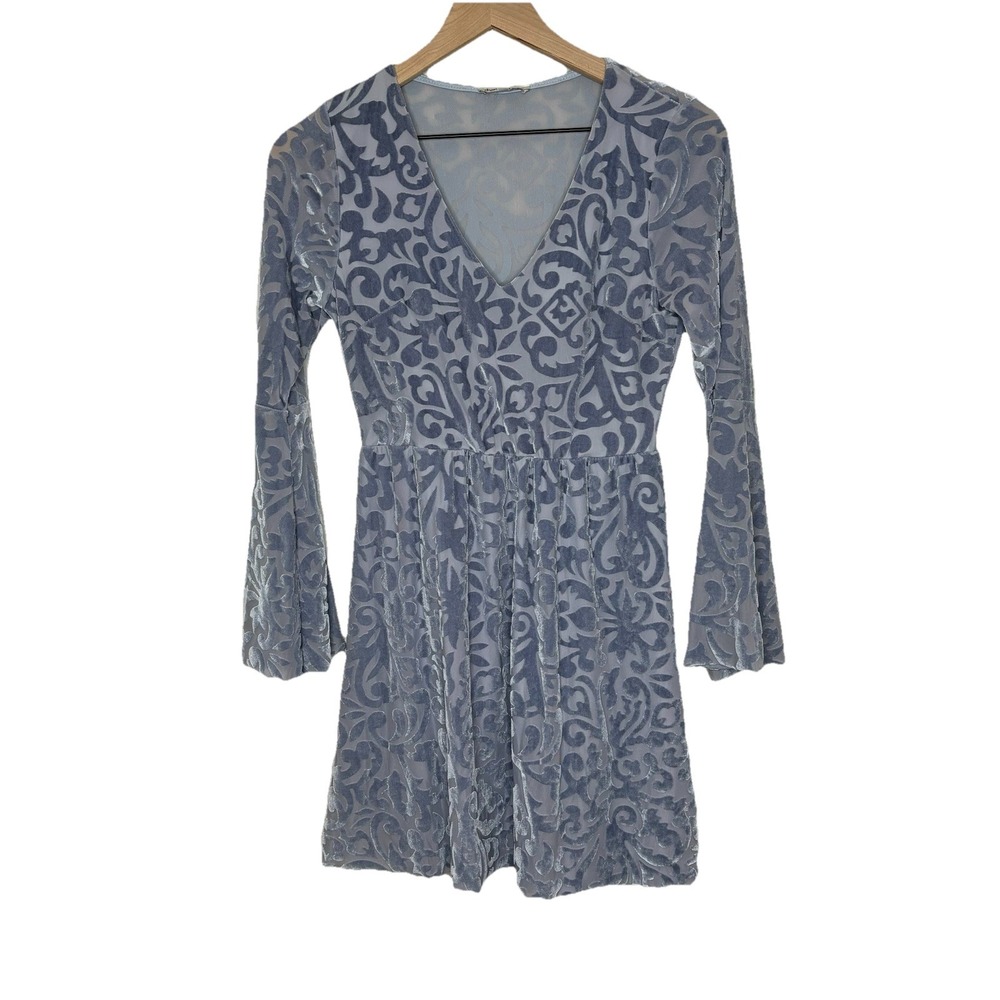 Y2k Charlotte Russe Dress Babydoll Bell Sleeve Medium Blue Velvet Fairy Romantic